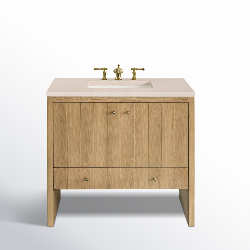 Hudson 36'' W Single Vanity, White Zeus, 8" Widespread, Light Natural Oak