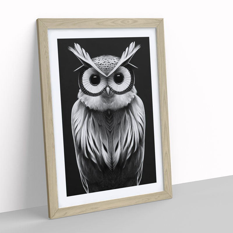 Owl in Monochrome No.6 - Framed Print, 34cm H x 25cm W x 2cm D, Oak