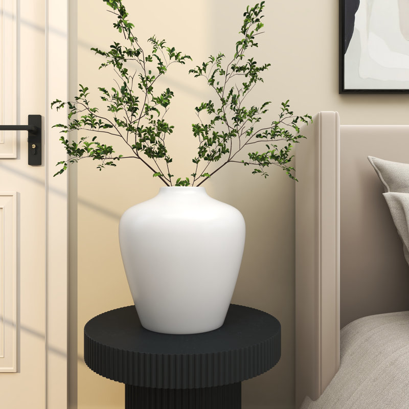 Mable Round Ceramic Table Vase , White