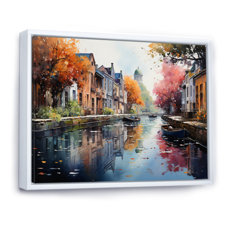 Pointillisme du canal rose vibrant - impression, H 30 po x l 40 po x P 1,5 po, Cadre flottant blanc