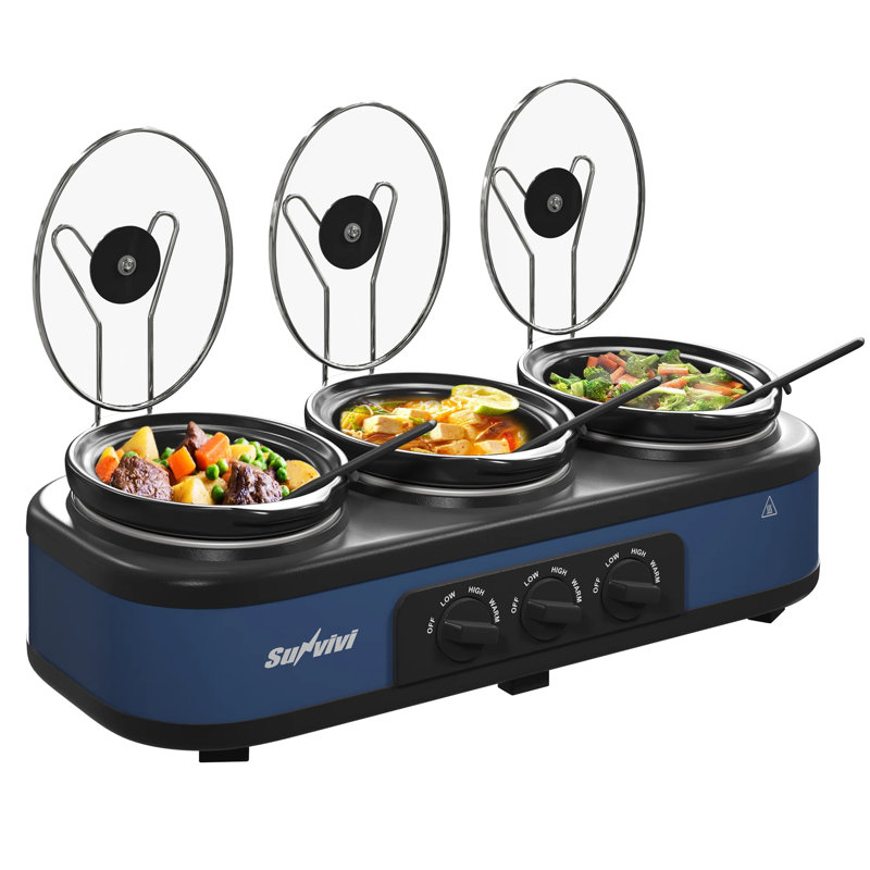 Sunvivi 3x1.5 Qt. Slow Cooker, Blue