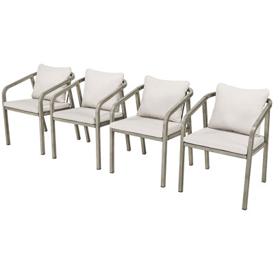 Outdoor Dining Set, 4-Piece Patio Dining Chair Outdoor Dining Armchair with Cushions, Aluminum Frame & Detachable Cushion Cover, Patio Furniture Set for Backyard, Garden and Poolside (Grey)