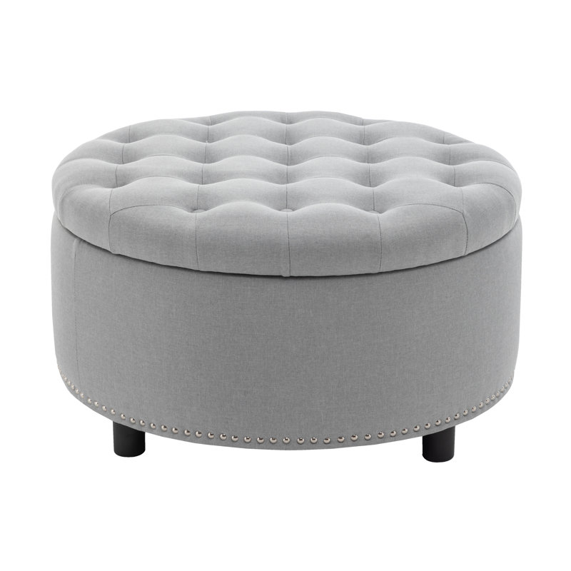 Repose-pieds capitonné de 29,9 po de largeur avec rangement, Polyester gris clair