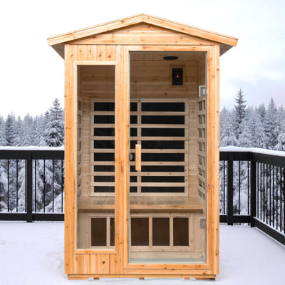  Le sauna d'extérieur infrarouge lointain KISRAIS pour 2 personnes résiste à la température extérieure - 4 à -104 Room pour la maison - 6 chauffages à faible intensité électromagnétique-Chromothérapie-Haut-parleurs Bluetooth
