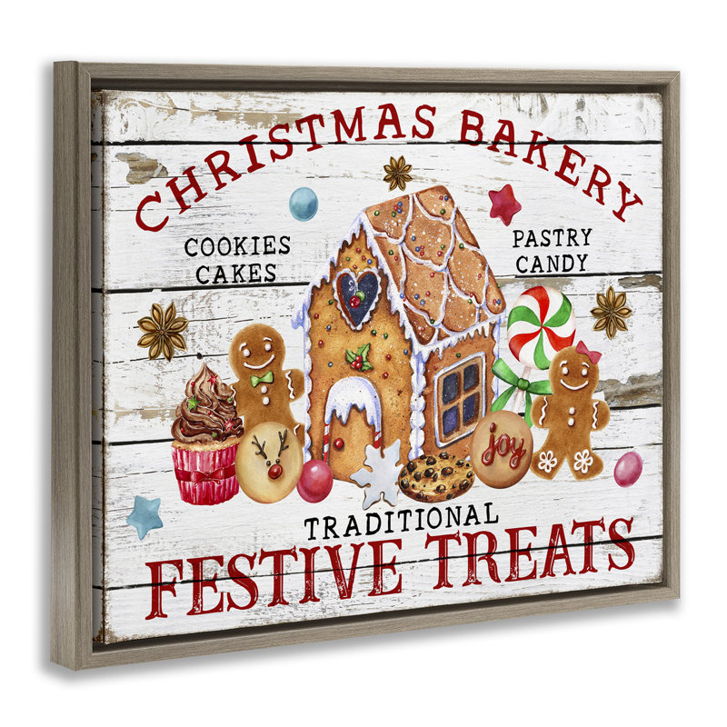 Art mural sur toile Festive Treats Bakery par Creatif Belle, Cadre flottant orme Montalcino, H 25 po x l 31 po