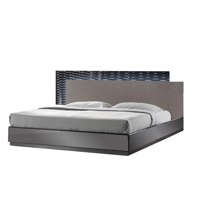 Kahlil Black with Grey Platform Bed with LED Lighting , California King