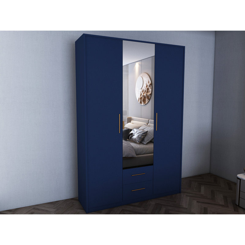 Pamel 3 Door Manufactured Wood Wardrobe, 199 H x 135 W x 58 D cm, Blue