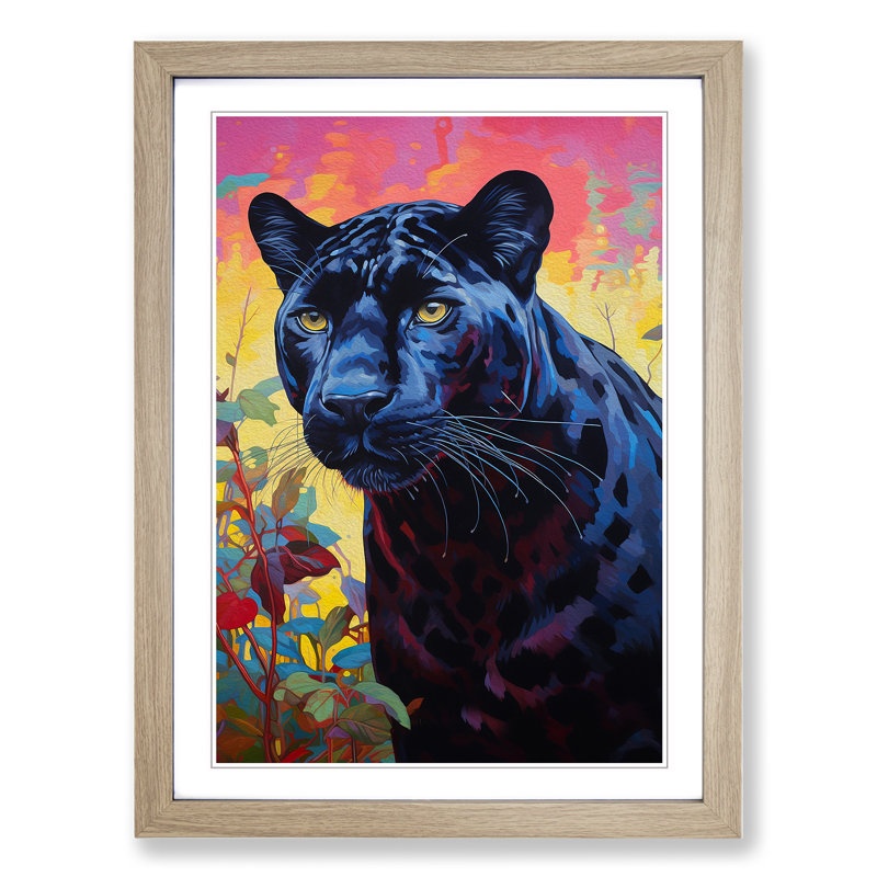 Panther Colour Field No.2 - Single Picture Frame Print on Wood, Oak Framed, 34cm H x 25cm W x 2" D