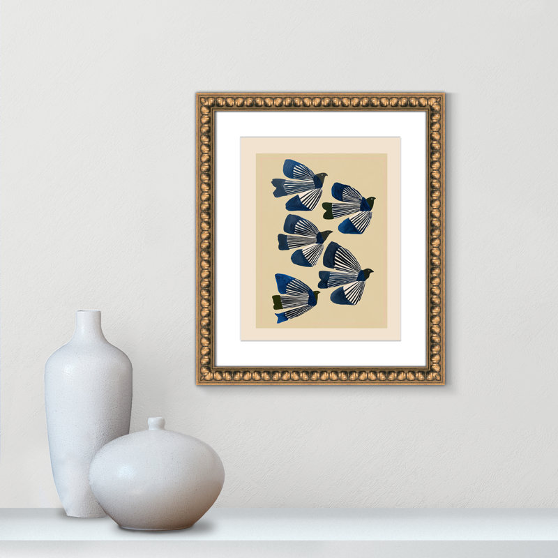 Imprimé indigo par ville, 17'' W x 20'' H, Matted Print, Perles de feuilles dorées