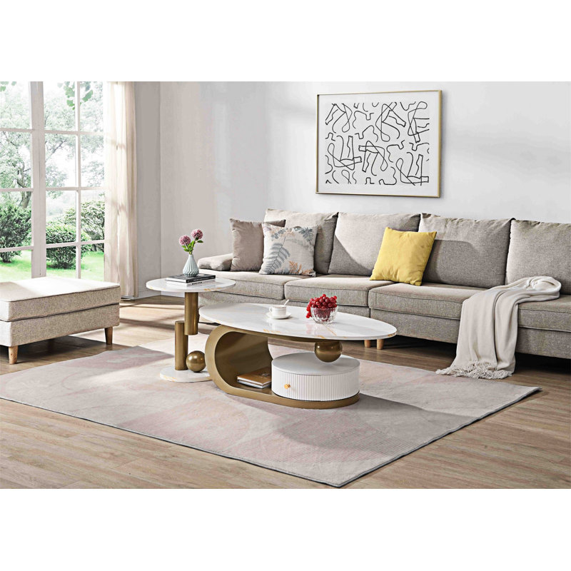 Ensemble de tables basses Nesting, Doré, Blanc