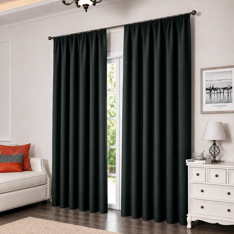 Triple Woven Blackout Curtains - Elegant Room Darkening, Black, 228cm Width x 183cm Drop