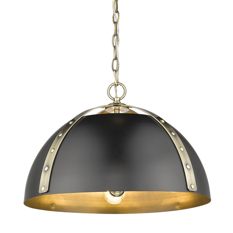 Luminaire suspendu unique en forme de dôme à 3 lumières Architha, Laiton vieilli, Noir