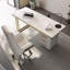 Bureau rectangulaire en pierre frittée + bois manufacturé + acier inoxydable avec 3 tiroirs-108466929-108466928