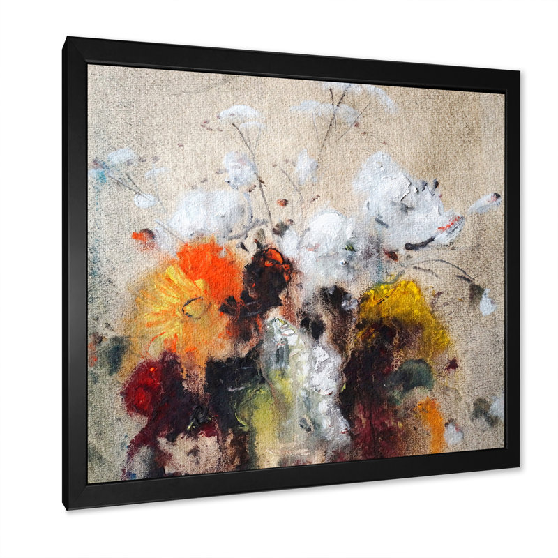 Bouquet de fleurs blanches II - on, Impression noire sur toile encadrée, H 16 po x l 16 po x P 1 po