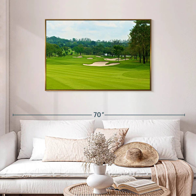 Magnifique terrain de golf, Cadre flottant doré, 43 po x 29 po