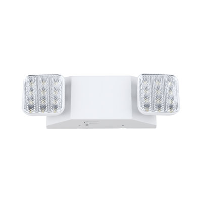LED Emergency Light with Dual Adjustable Square Flood Lamps - 120/277VAC - White Finish – Commercial Wall Mount Emergency Lighting