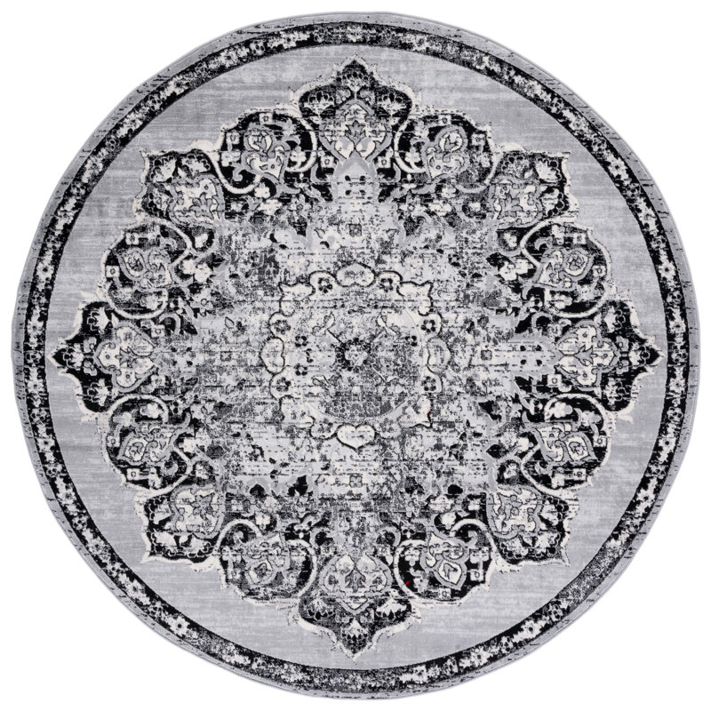 Tapis oriental gris / noir Sandstrom, Rond 6 pi 7 po