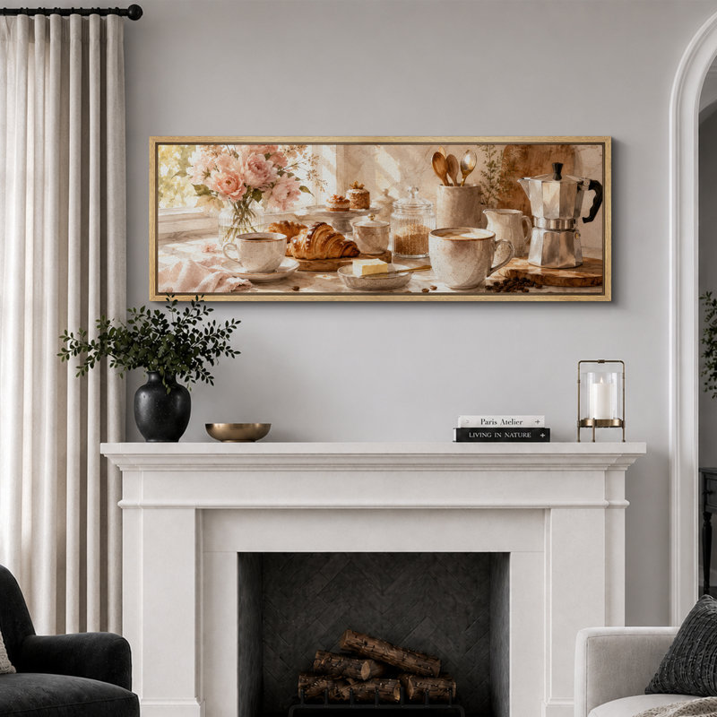 «Sunny Coffee Breakfast Kitchen», art de cuisine, impression sur toile encadrée, 3 pièces, H 20 po x l 60 po x P 1,5 po
