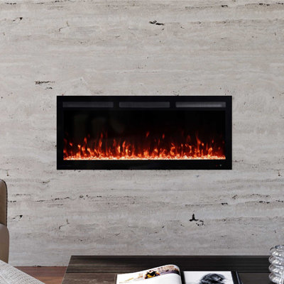 Vibrance 42" Recessed or Wall Mounted Electric Fireplace Heater, Multi-Flame Colors, Voice Assistant Compatible - Crystals Only