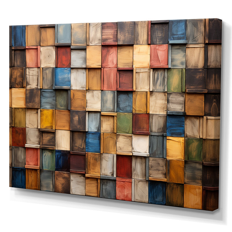 Carreaux colorés de couleurs terreuses III - art mural mosaïque Boho, Toile tendue, H 34 po x l 44 po x P 1,5 po