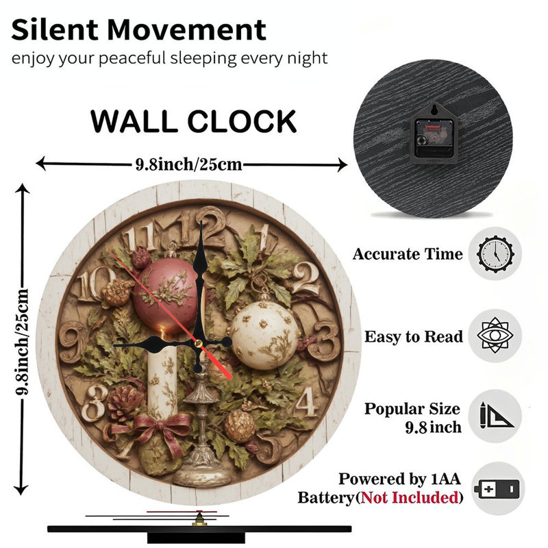 Horloge de Noël-bougies-ornements