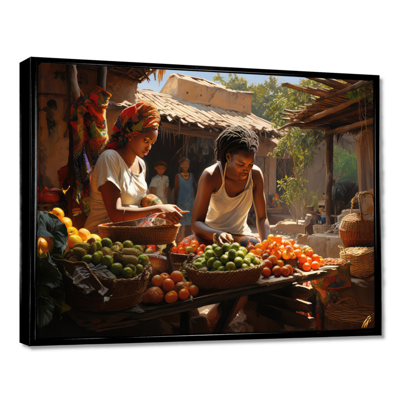«African Vibrant Market I», reproduction d'art sur toile, H 12 po x l 20 po x P 1 po, Cadre flottant noir