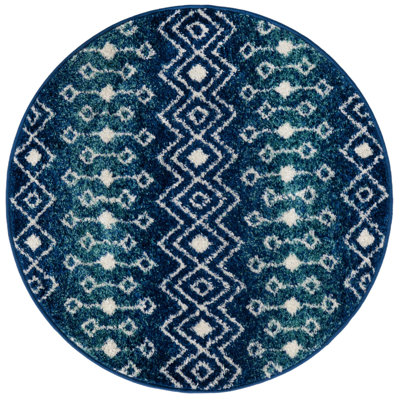 Tapis bleu / ivoire en polypropylène tissé à la machine Briehn