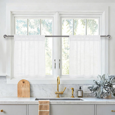 2 Panels  Faux Linen Sheer Curtains - Rod Pocket Textured Semi Voile Bedroom and Living Room Window Curtains