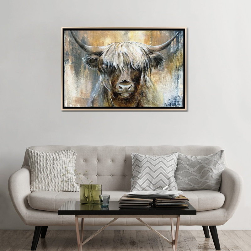 Highland Cow I, encadrée par Studio Paint-Ing, impression, Toile encadrée champagne, H 32 po x l 48 po x P 1,5 po