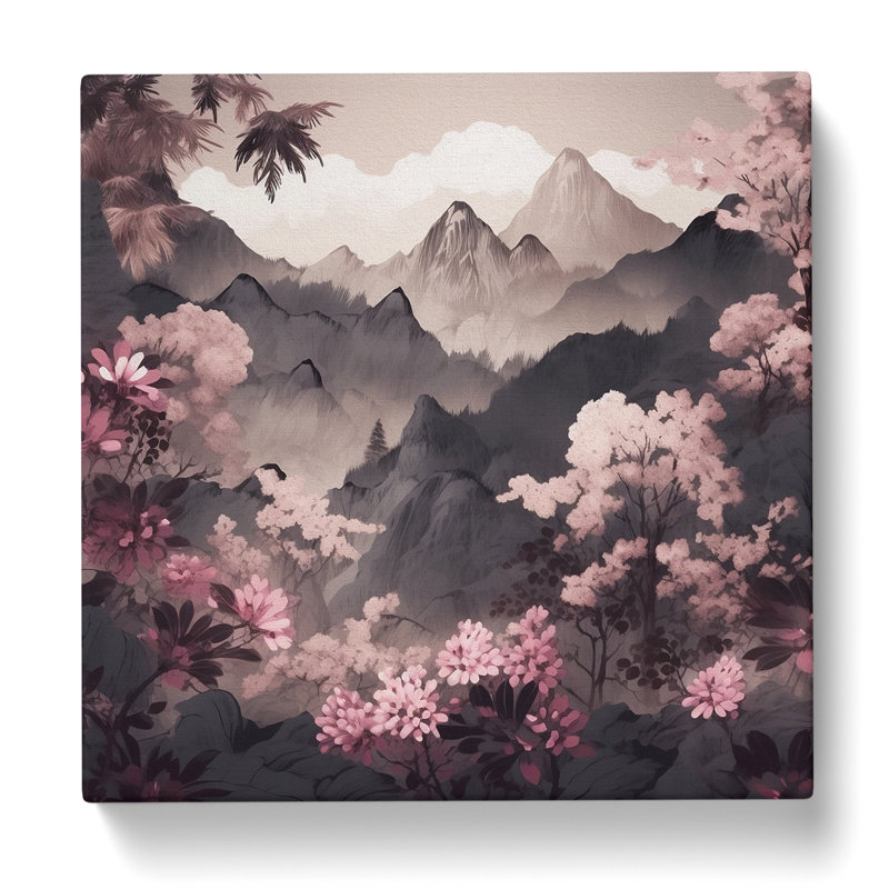 Japanese Mountains Floral Art - No Frame Print