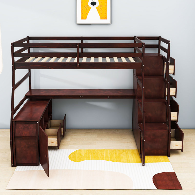 Lit mezzanine en bois avec tiroir Kerth, Espresso, Full