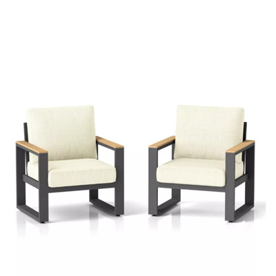 Ensemble de 2 fauteuils de patio en aluminium toutes saisons de 26,6 po avec coussins beiges épais