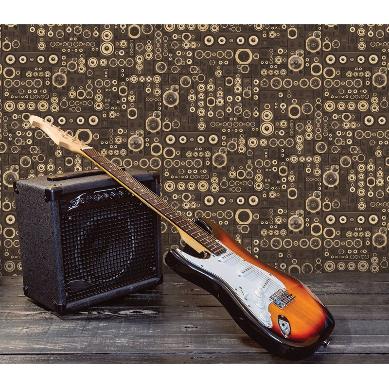 Grunge Metallic Geometric Speakers Effect 33' L x 21" W Wallpaper Roll, Sepia