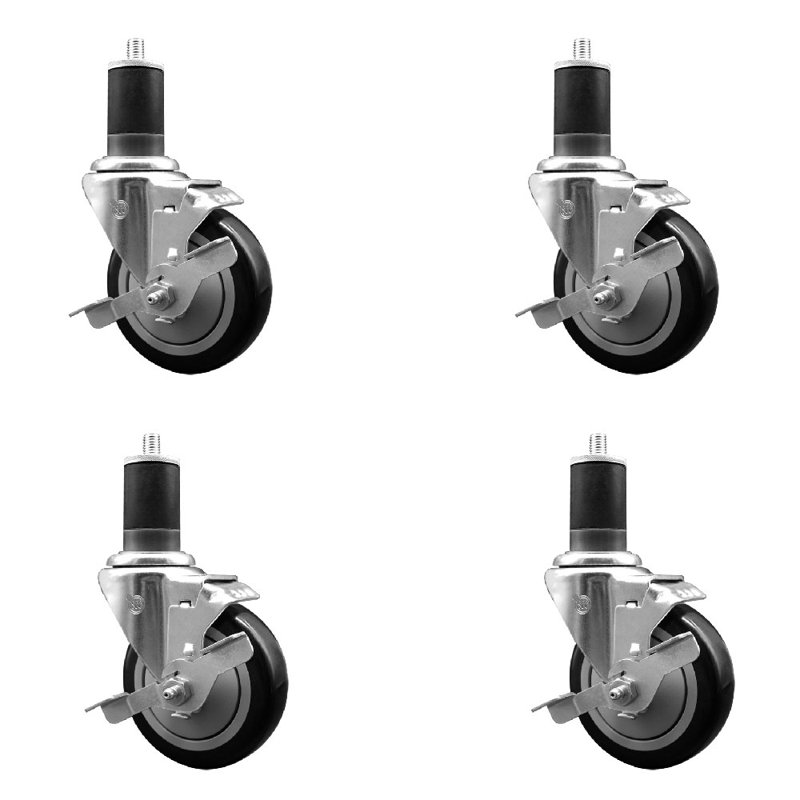 Ensemble de roulettes extensibles en poly pivotant avec frein SCC TLB 4 po x 1-5 / 8 po, Noir
