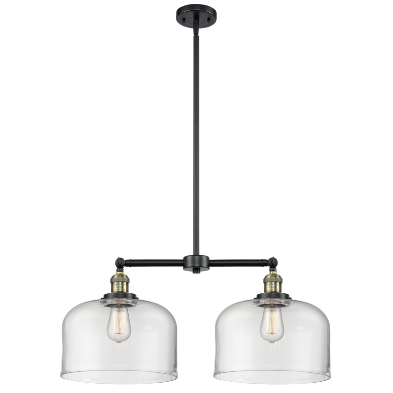 Bell 12" - 2 Light 21" Island Light, 6 Watt Vinage LED Bulb, Silver Plated Mercury, Black Antique Brass