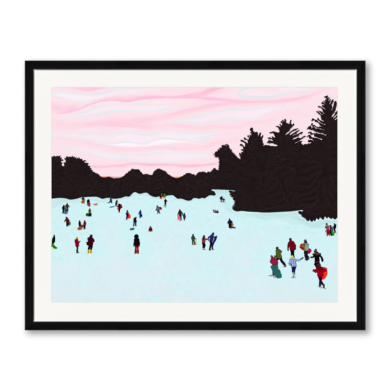 Traîneau dans le parc Prospect par Evan Sklar, H 25,2 po x l 31,2 po, Papier avec cadre noir