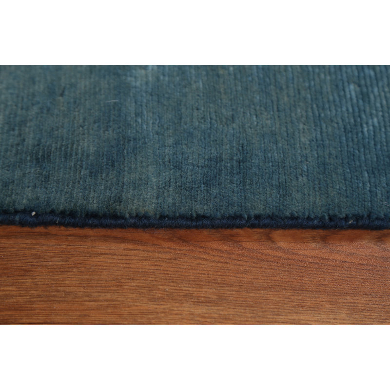 Tapis beige / bleu en laine noué à la main de conception unique 5 pi 5 po x 8 pi 6 po