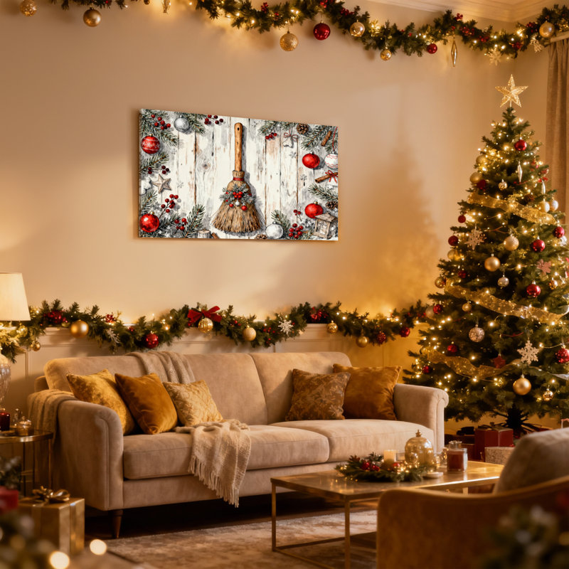 «Christmas Christmas Broom Holiday», ensemble de 3 impressions sur toile, H 12 po x l 18 po