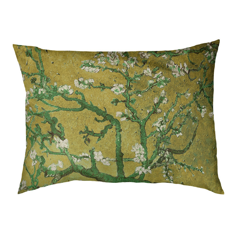 Coussin de concepteur de fleurs d’amande Burk, L 19,5 po x l 29,5 po, Jaune / Vert / Noir