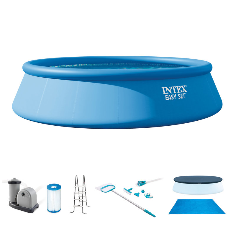 Intex 48in x 18ft Inflatable Above Ground Pool with Ladder, Pump, Blue + Maintenance Kit