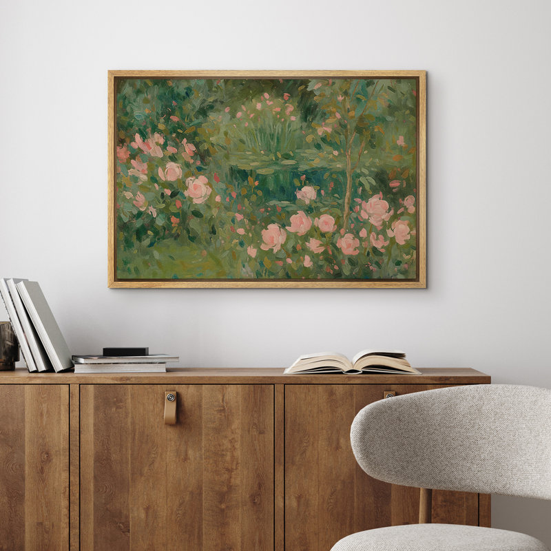 Reproduction d'art sur toile encadrée - paysage abstrait rétro floral botanique, salon, décor de ferme moderne, Naturel