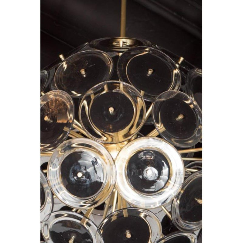 Alan Mizrahi Lighting Vistosi Disque de plafond style globe Murano Lustre, Nickel brossé, Blanc, 48” Diameter x 48” Height