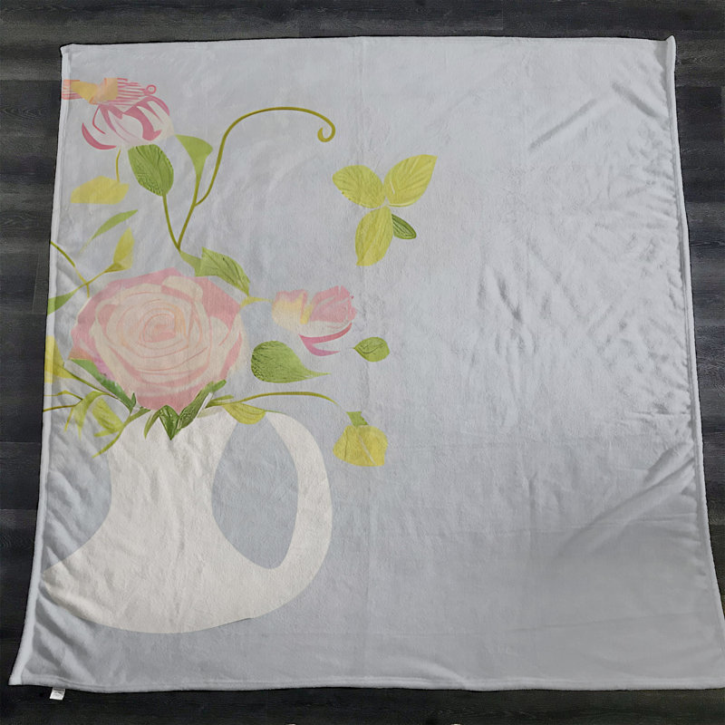Throw Blanket, 68" W x 80" L, Floral/Abstract, Gray/Pink/Green