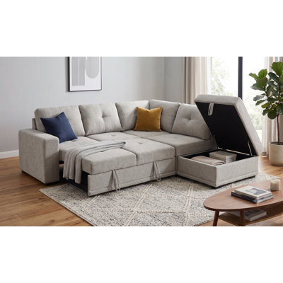 Kathy Reversible Pull-Out Sleeper Sectional In Light Gray Chenille