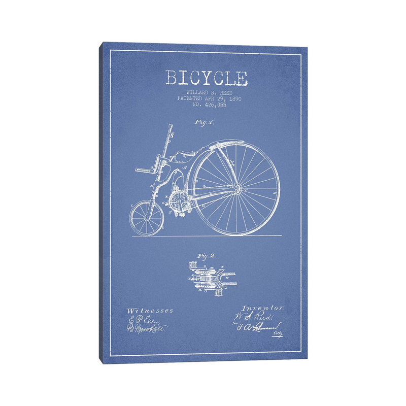 Willard S. Reed Bicycle Patent Sketch (Light Blue) by Aged Pixel - Wrapped Canvas Painting