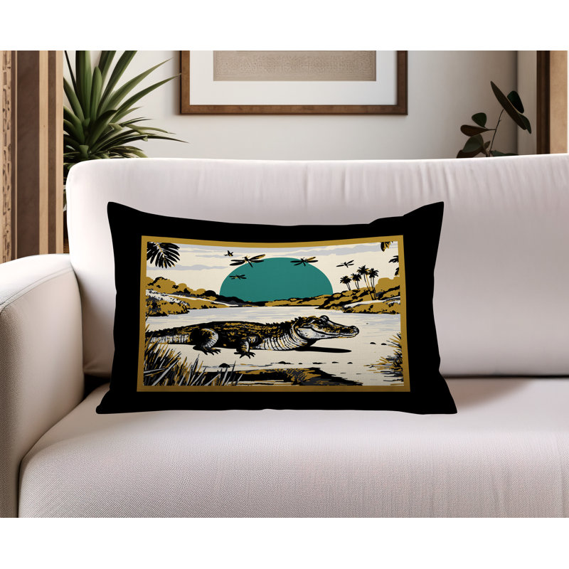 Oreiller rectangulaire réversible intérieur / extérieur Shimo Alligator, Rectangle H 14 po x l 20 po, Noir