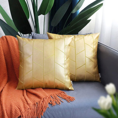 Housses de coussin en cuir de 20 po x 20 po, housses de similicuir en paquet de 2, coussins décoratifs en cuir à broderie géométrique pour le canapé du salon