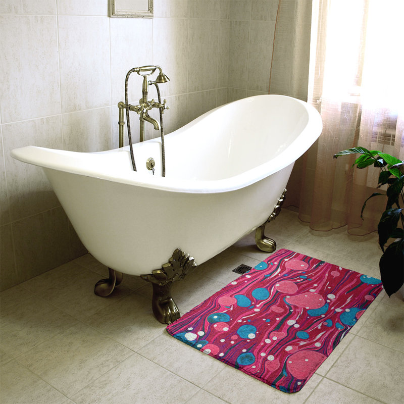 Tapis pour salle de bain à motif abstrait tourbillons, l 17 po x L 24 po, Rose/bleu