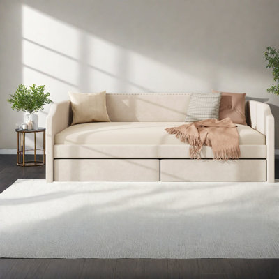 Lits avec rangement, lit de jour simple en velours, chambre d'amis moderne peu encombrante