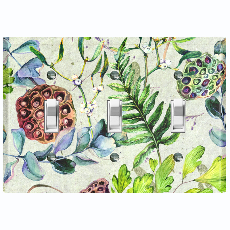 Cotton Flower Root Leaf Feather Green Landscape & Nature 3 - Gang Toggle Light Switch Standard Wall Plate